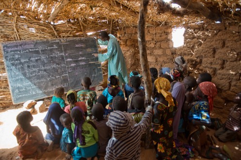 Inside a classroom of a school in the village of Wala Abdou near Zinder, Niger. The Irish Red Cross have provided a block of latrines for the school and have plans to renovate the school itself.
